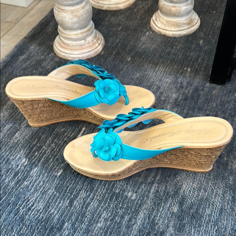 Athena Alexander Blue and Green Wedge Sandals